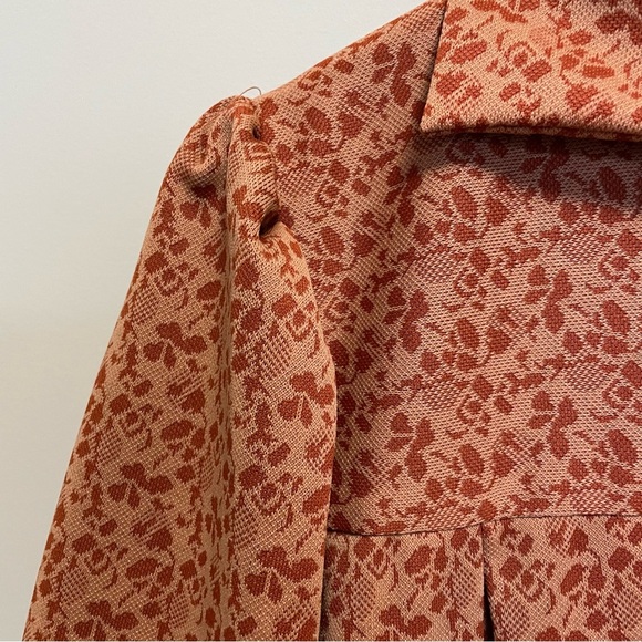 Vintage 50s 60s Orange Rust Floral Print Dress Coat Size XL - Picture 5 of 11